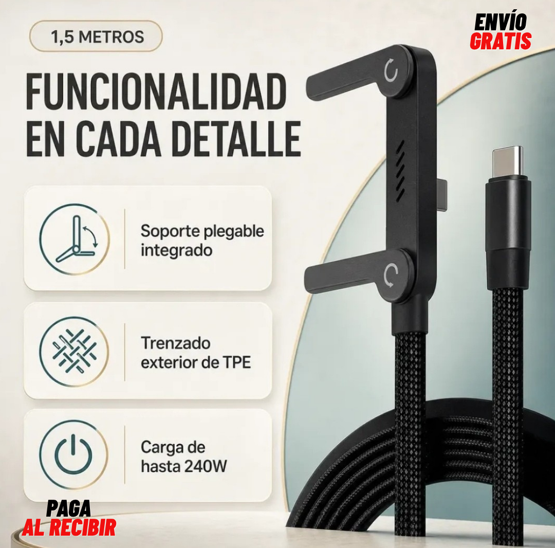 PhoneCharger™ - Cable de carga rápida USB-C con soporte