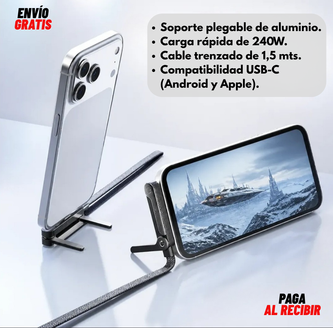 PhoneCharger™ - Cable de carga rápida USB-C con soporte