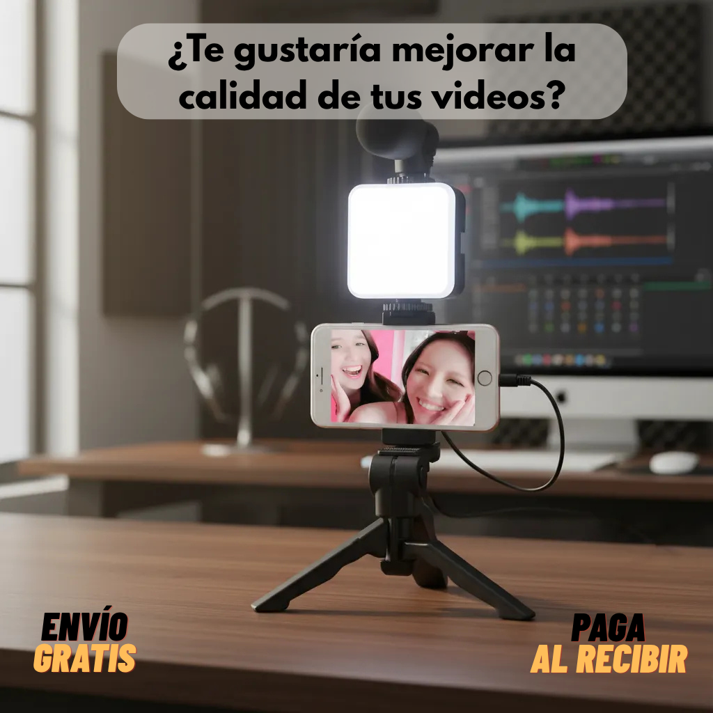 Trípode con luz y micrófono